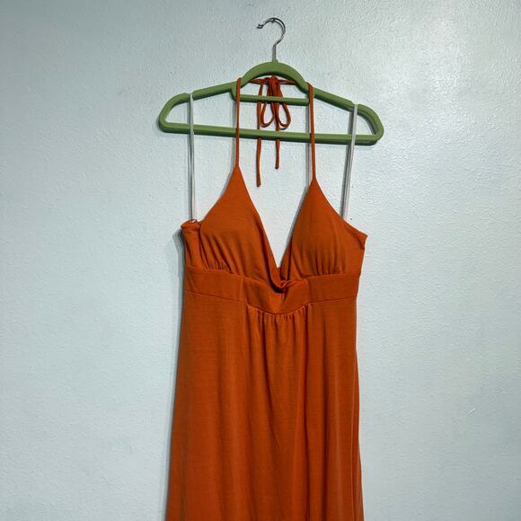 Blaxident Orange Maxi Halter Dress Sz L - Picture 2 of 10